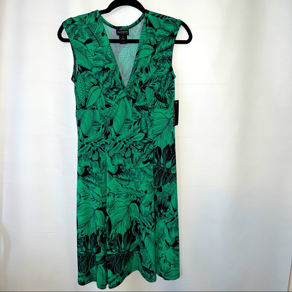 Enfocus Studio Green & Black Tropical Dress NWT